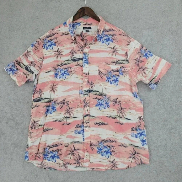Club Room Mens Hawaiian Shirt XXL Pink & Blue Floral Cotton/Linen 5CT - Picture 1 of 7